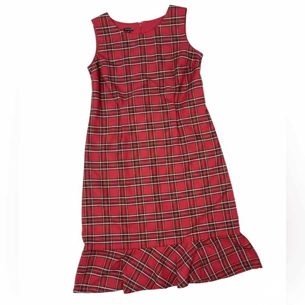 Talbots Red Tartan Plaid Wool Blend Winter Shift Dress size 14